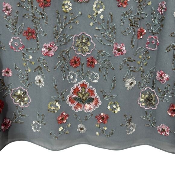 Anthropologie BHLDN Zelma Floral Beaded Embellished Dress 2 Blue Pink Short - Picture 6 of 9